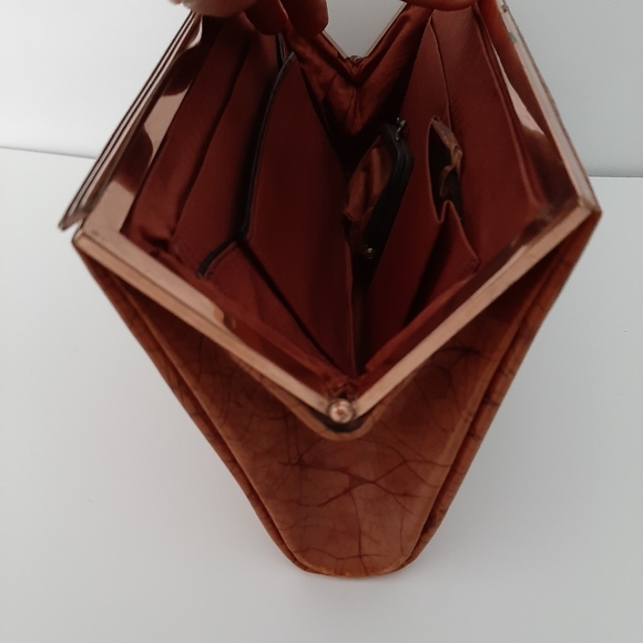 Vintage Leather Clutch Mosiac Pattern with Embossed Design Comb, Change Purse - Picture 7 of 9